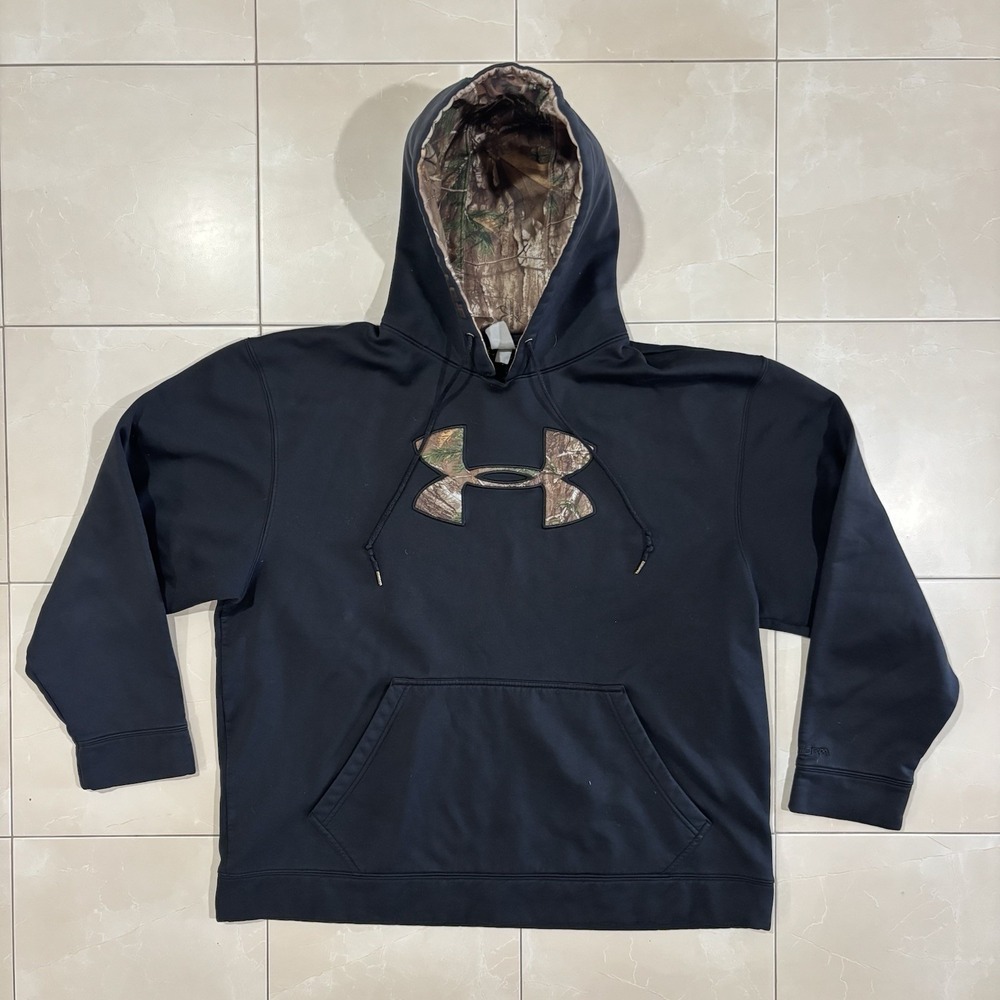 Under Armour Realtree Mens Storm ColdGear Camo Logo Hoodie Black 2XL Sweatshirt